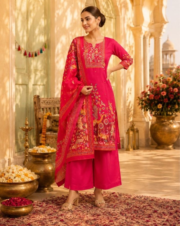 Pink embroidered suit set