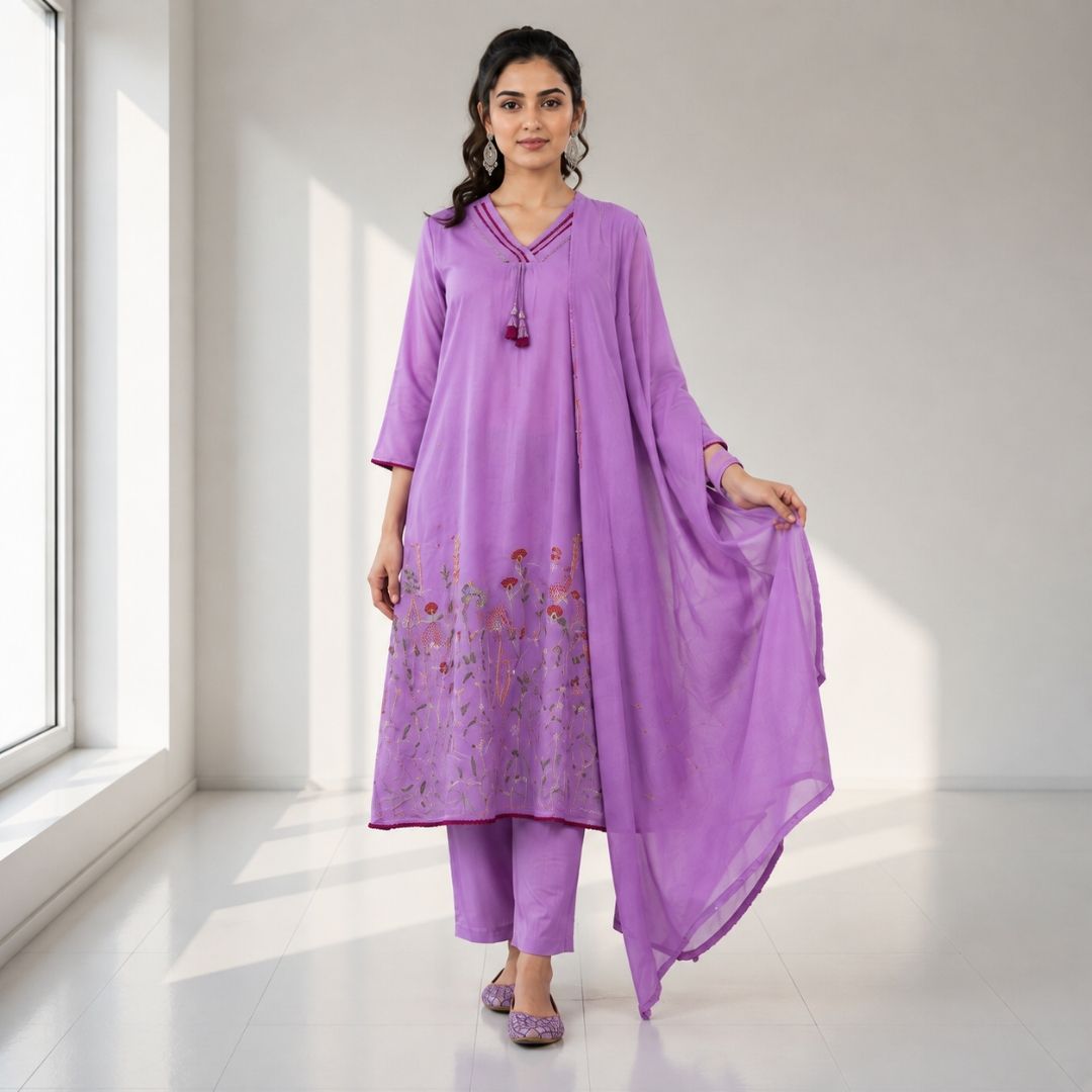 VRINDHA – Purple A-Line Suit Set