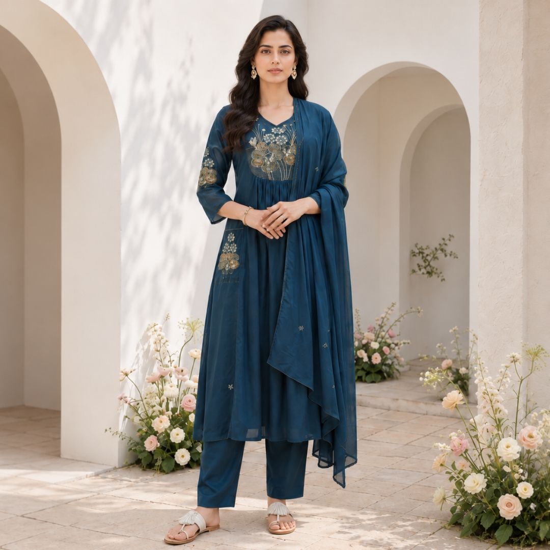 RITU – Blue Anarkali Suit Set