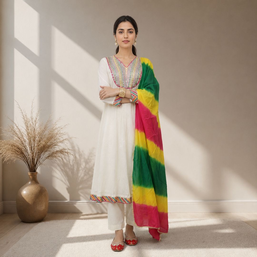HANSHIKA – Ivory Anarkali Suit Set