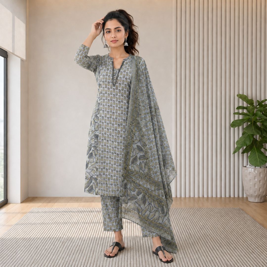 Drishti – Ivory White Cotton Suit Set