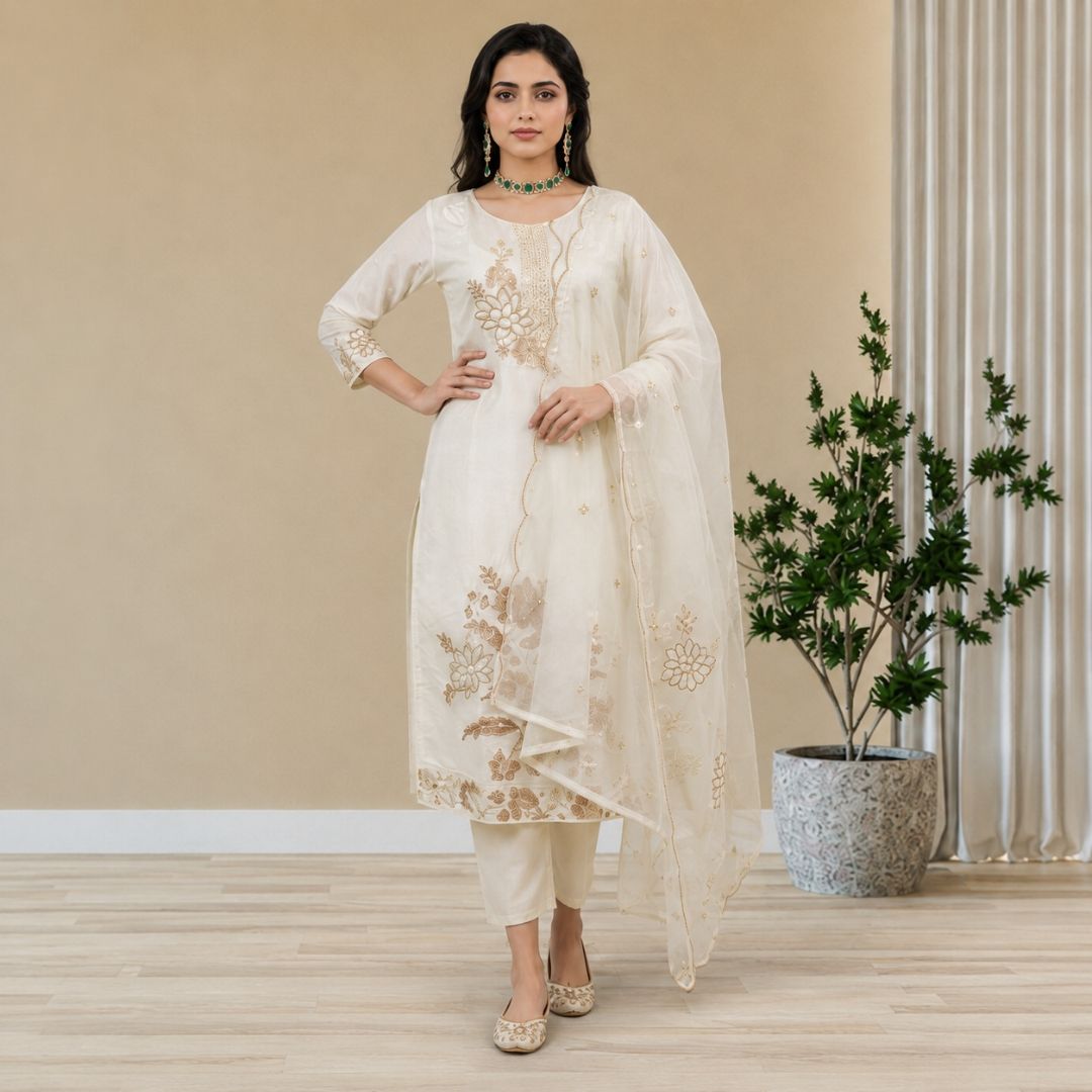 PAKIZA – Ivory Organza Suit Set
