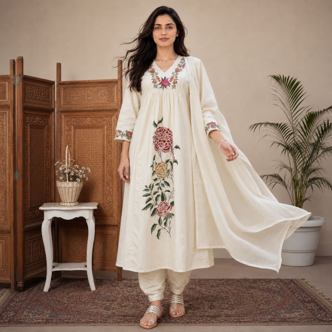 NAYAB – Ivory Anarkali Suit Set