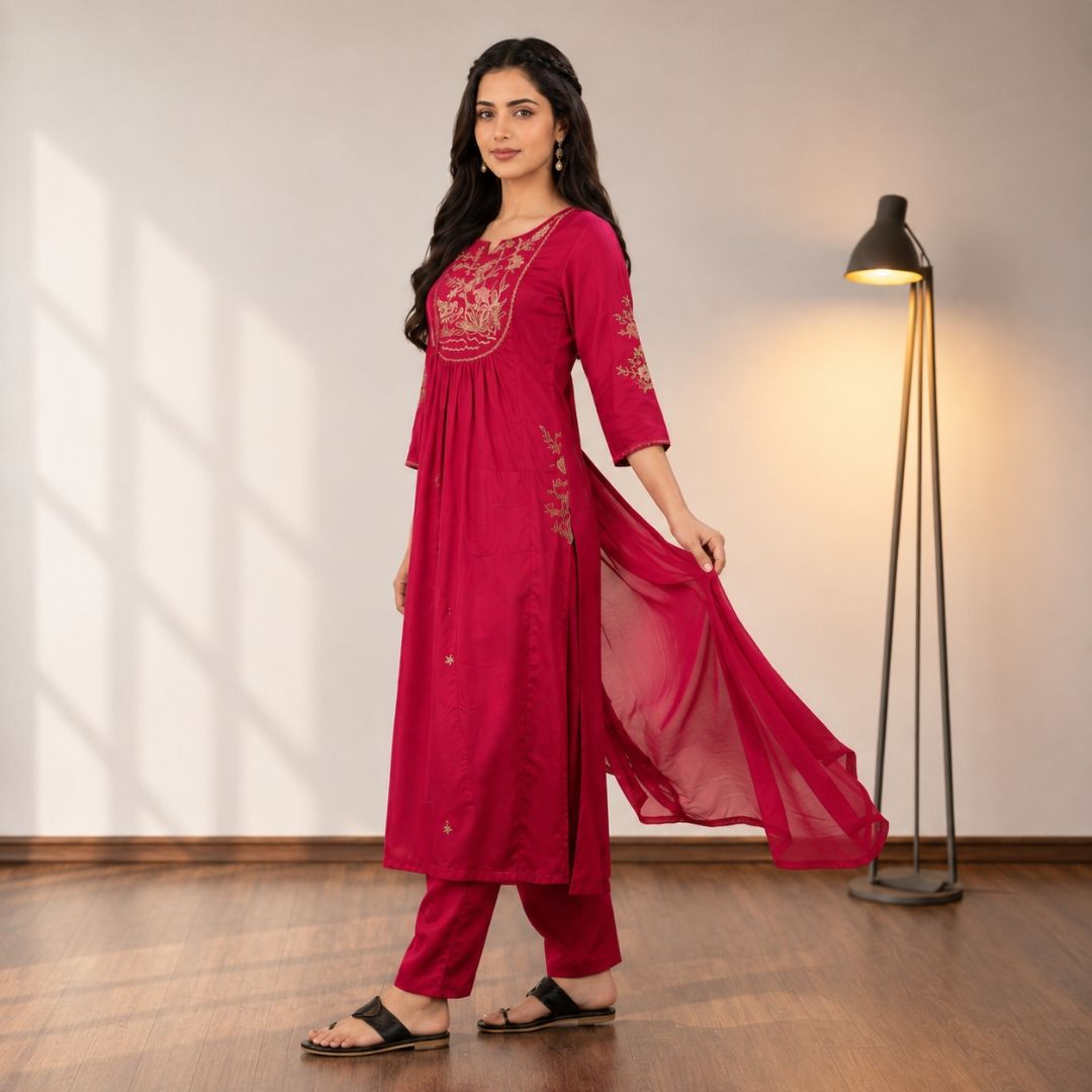 PALLAVI – Pink A-Line Suit Setv view 3