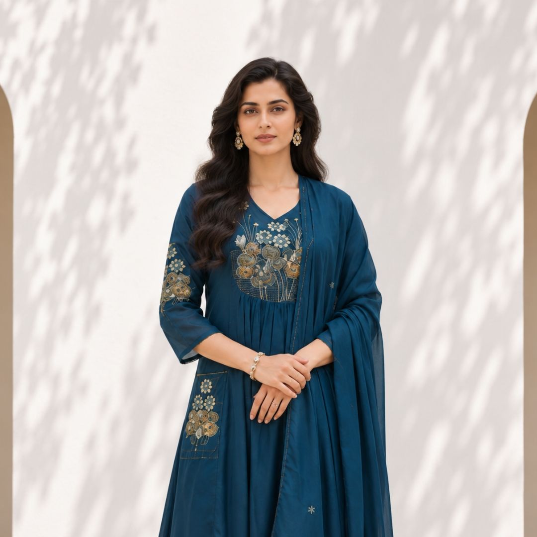 RITU – Blue Anarkali Suit Set view 5