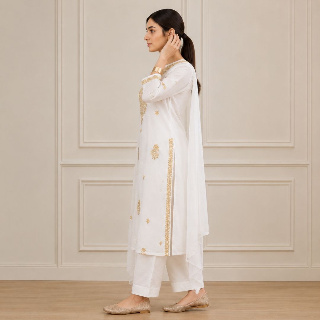 CHANDNI – White Straight Suit Set view 2