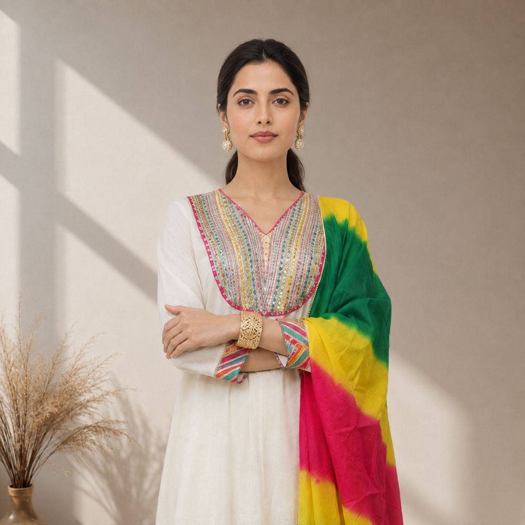 HANSHIKA – Ivory Anarkali Suit Set view 5