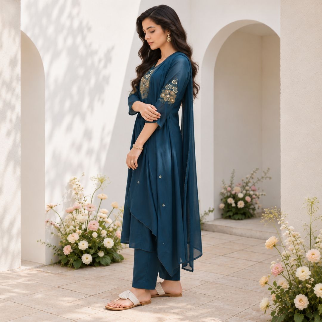 RITU – Blue Anarkali Suit Set view 2