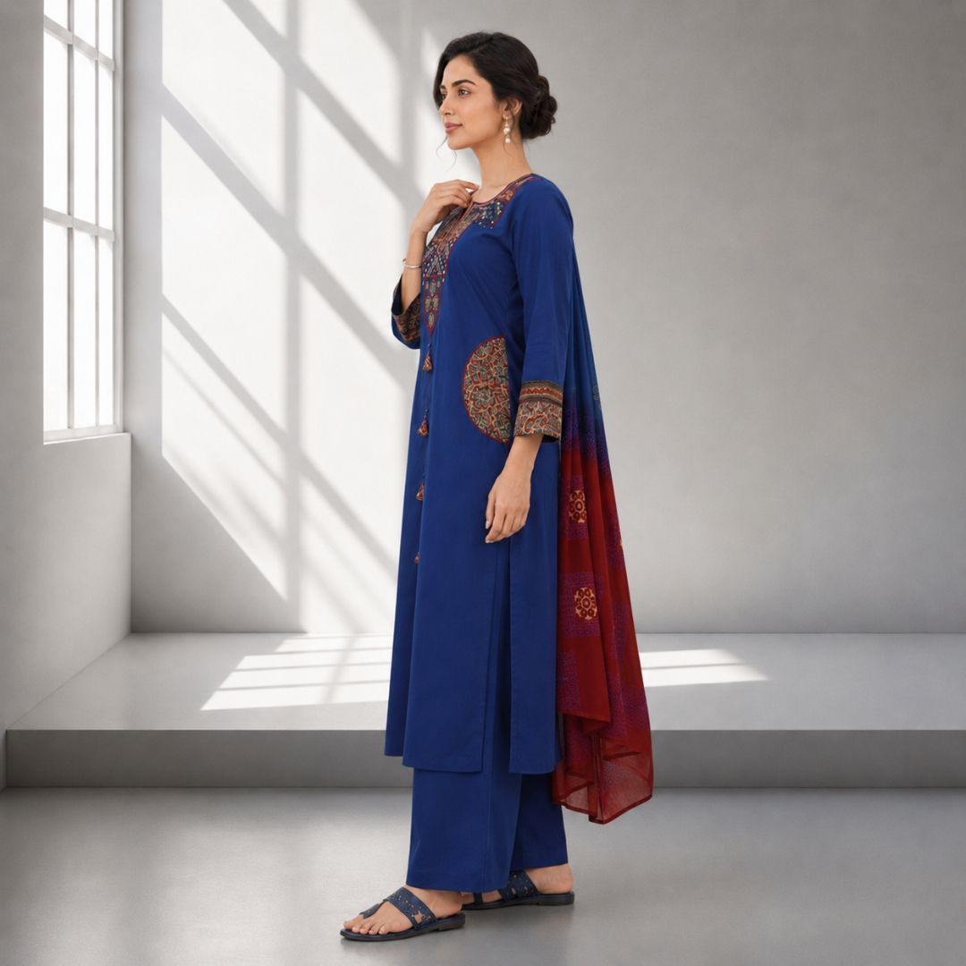 VAANI – Royal Blue Straight Suit Set view 3