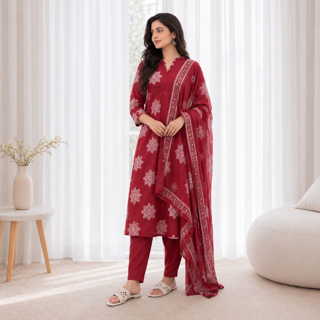 PAYAL – Red Straight Suit Set view 3