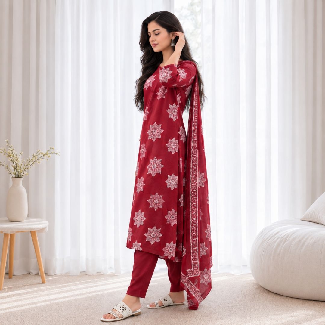 PAYAL – Red Straight Suit Set view 2