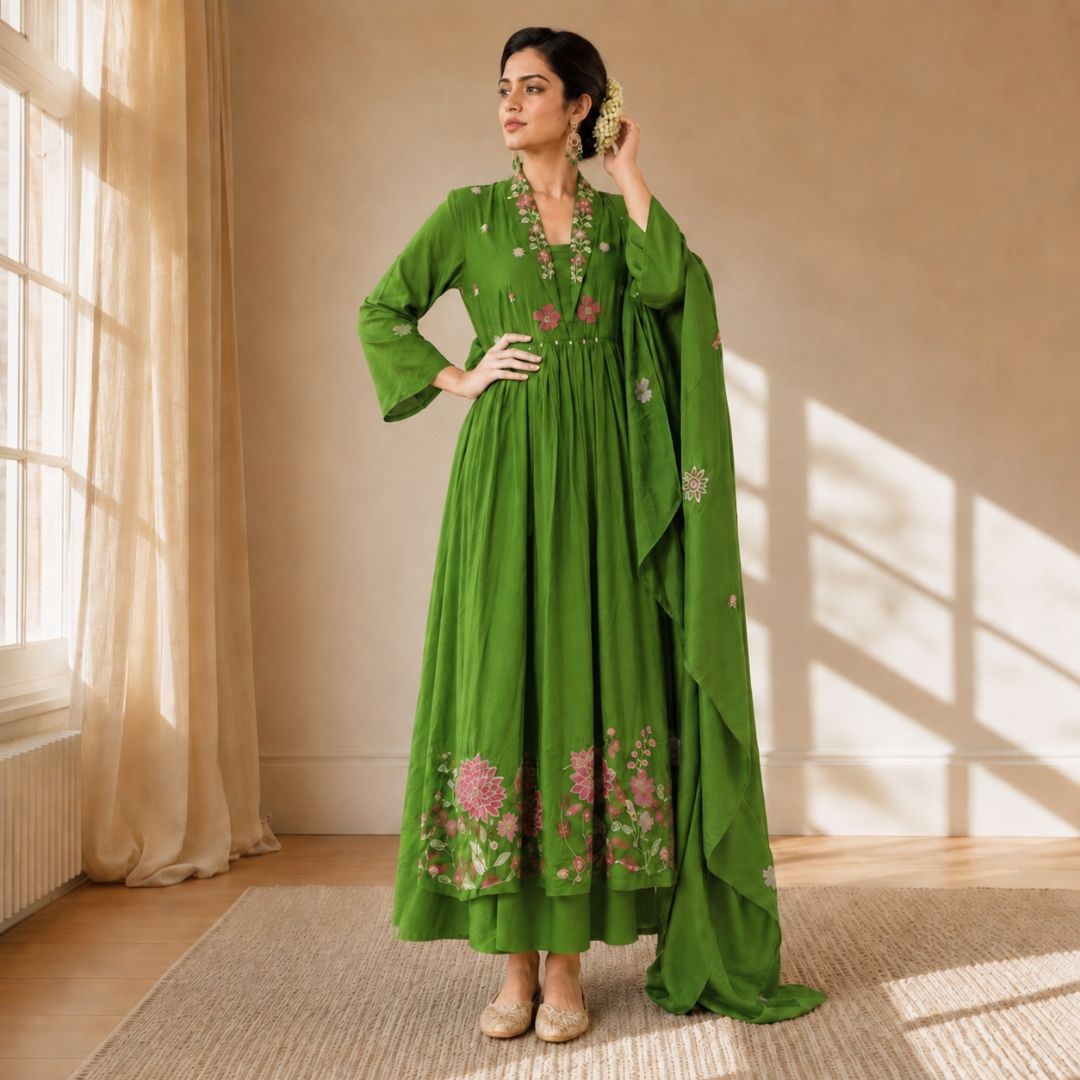 RUHI – Green Anarkali Suit Set view 3