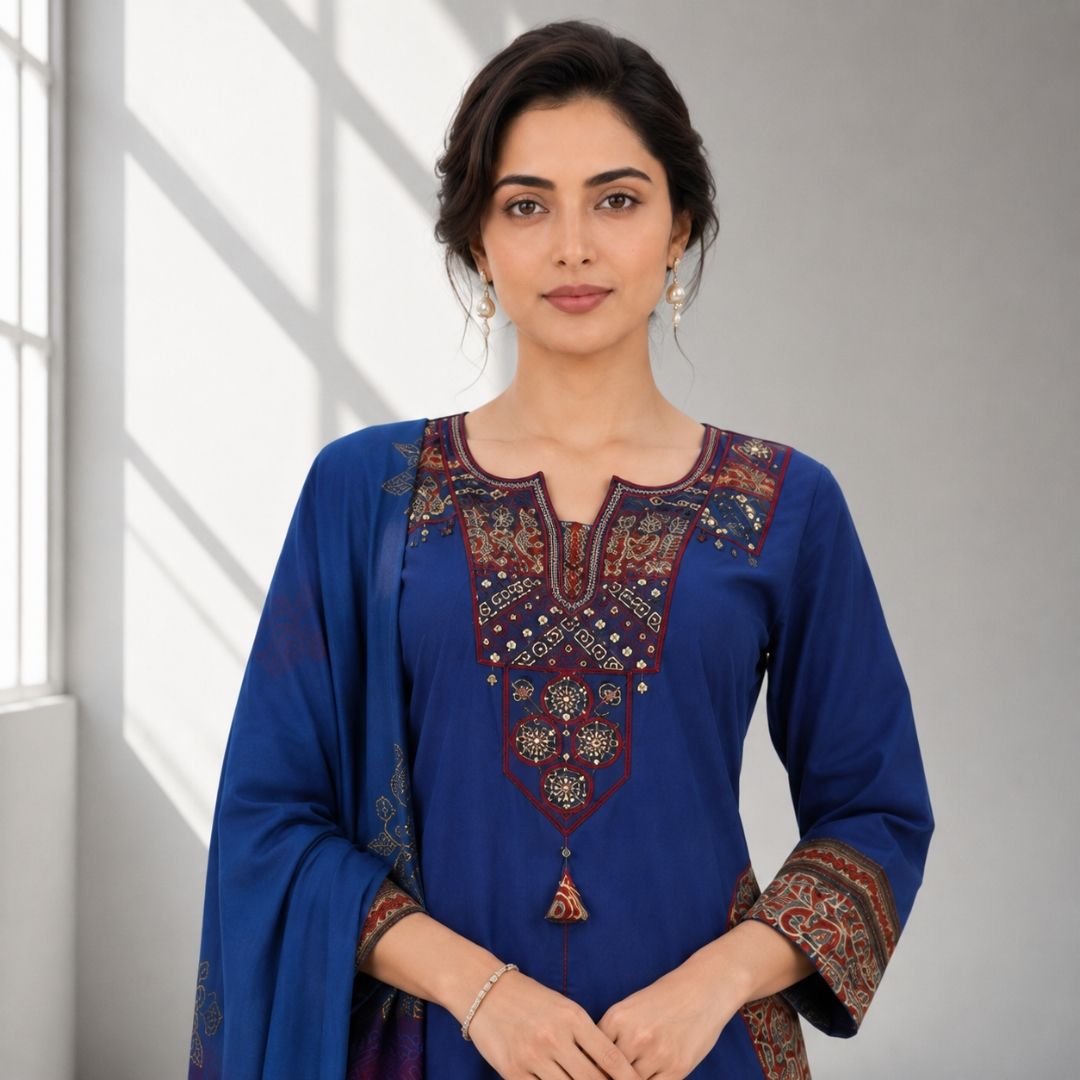VAANI – Royal Blue Straight Suit Set view 2
