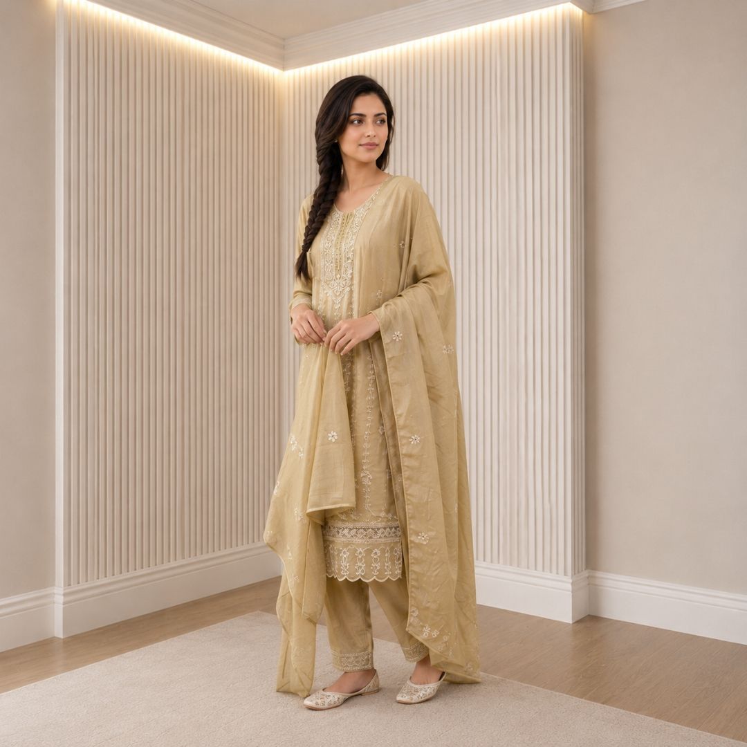 EKTARA – Cream Straight Suit Set view 3