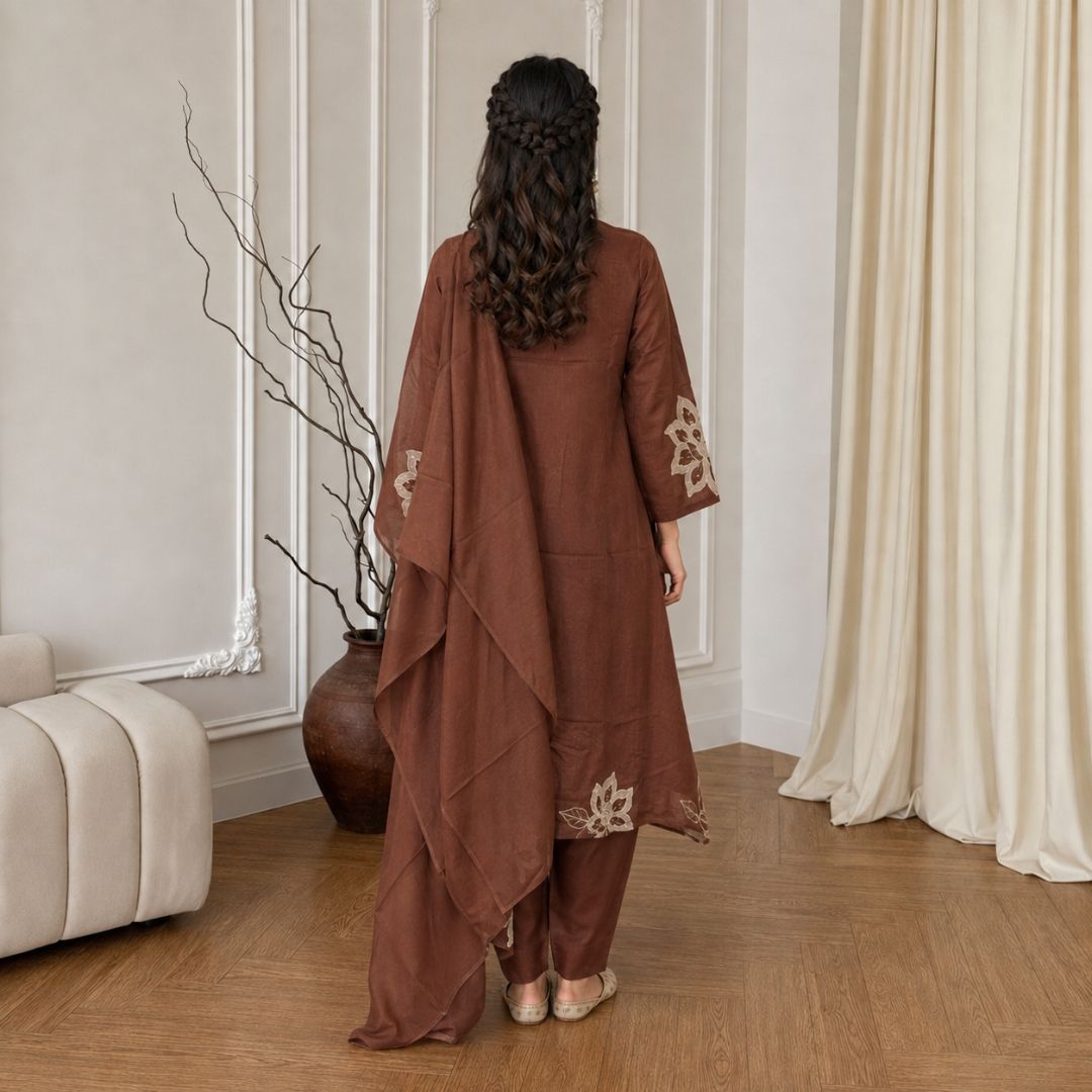 Tanishka – Brown Cotton Silk Festive Suit Set view 5