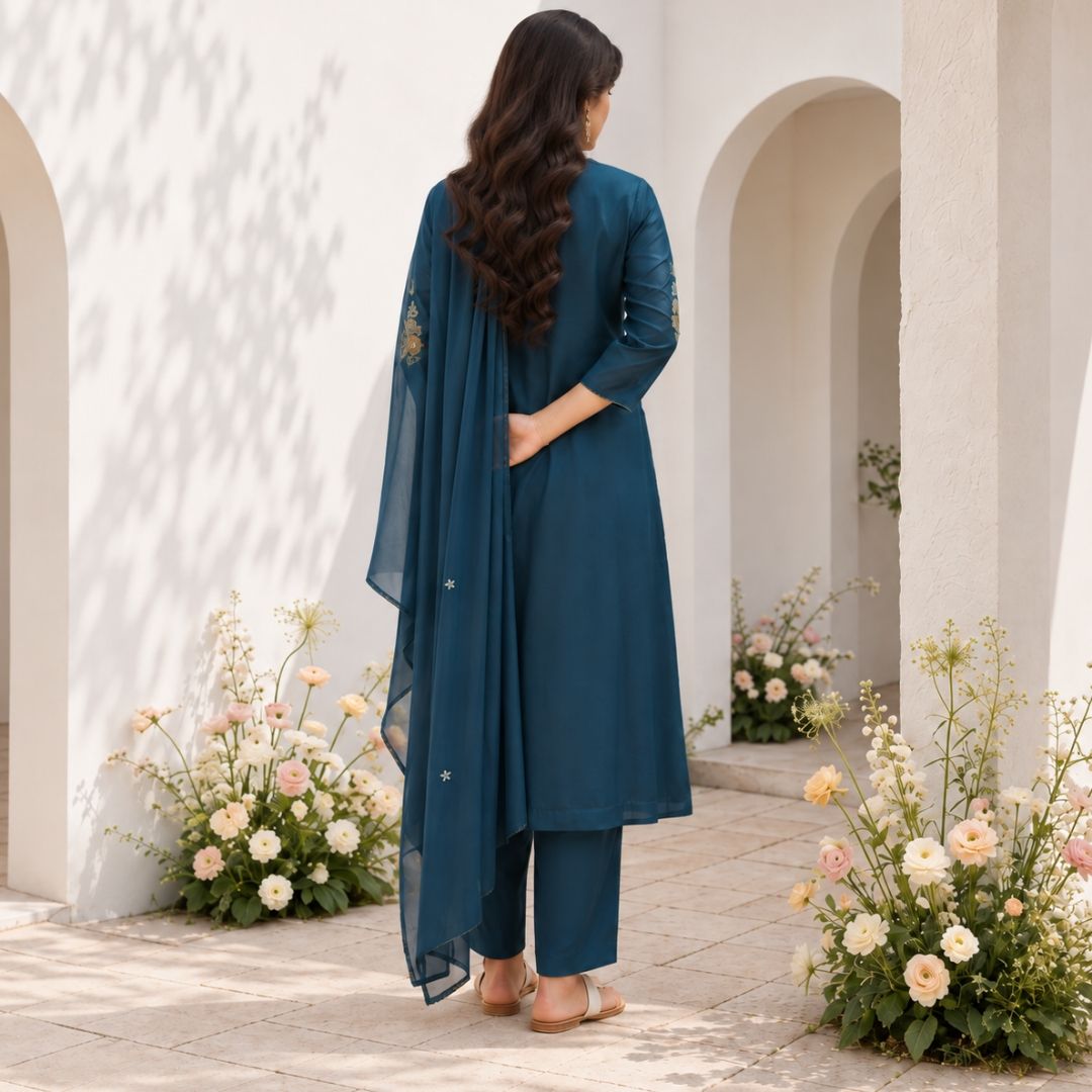 RITU – Blue Anarkali Suit Set view 4