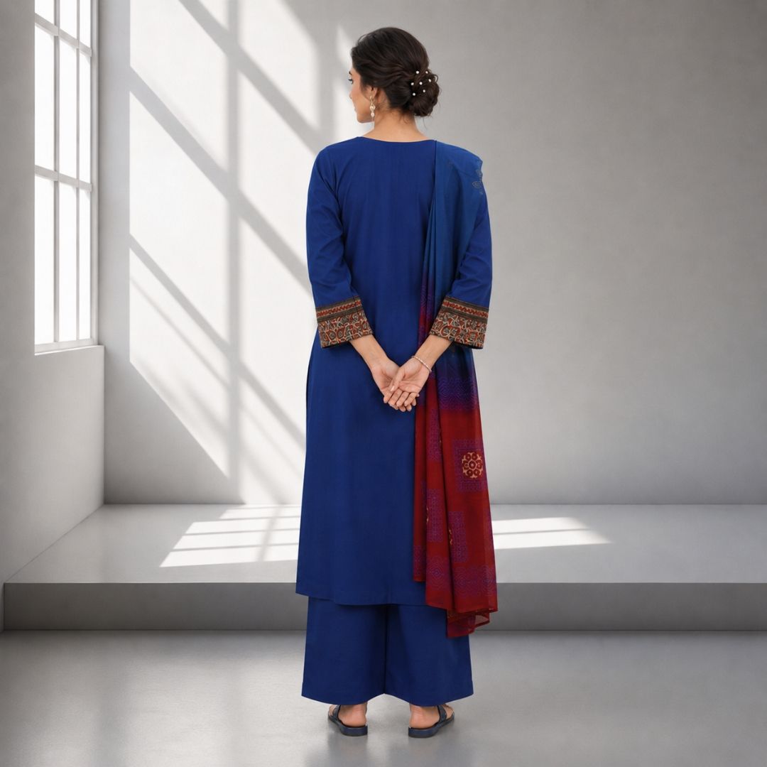 VAANI – Royal Blue Straight Suit Set view 5