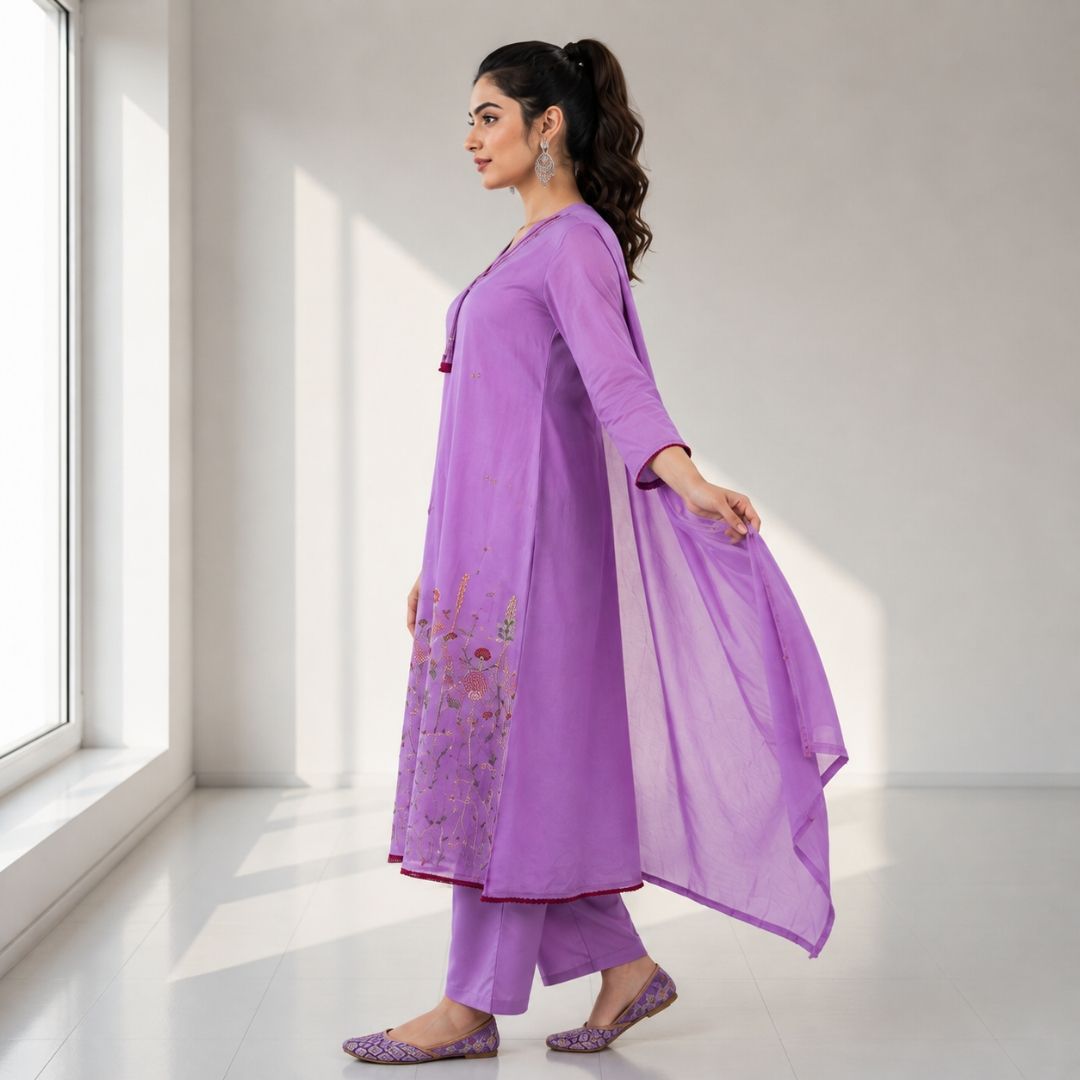 VRINDHA – Purple A-Line Suit Set view 2