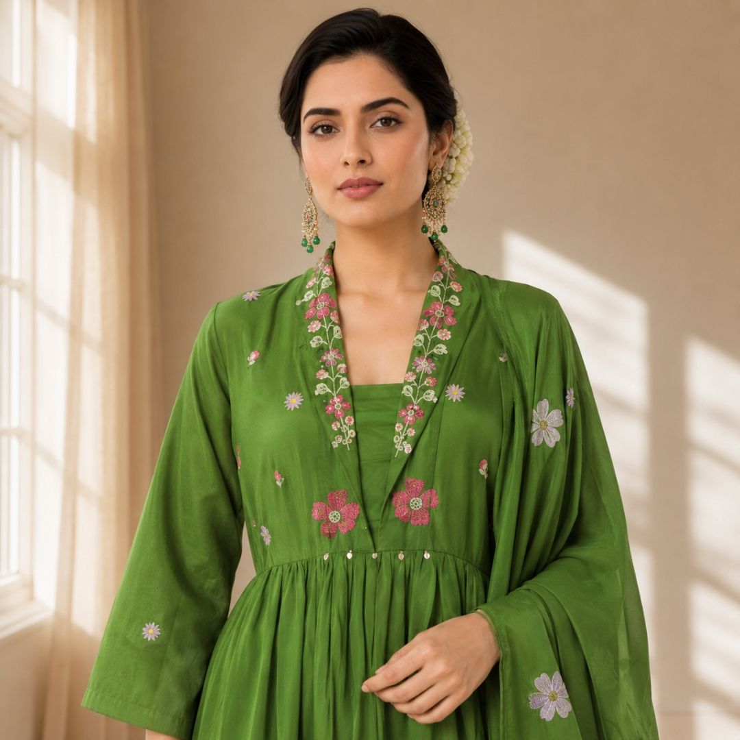 RUHI – Green Anarkali Suit Set view 5