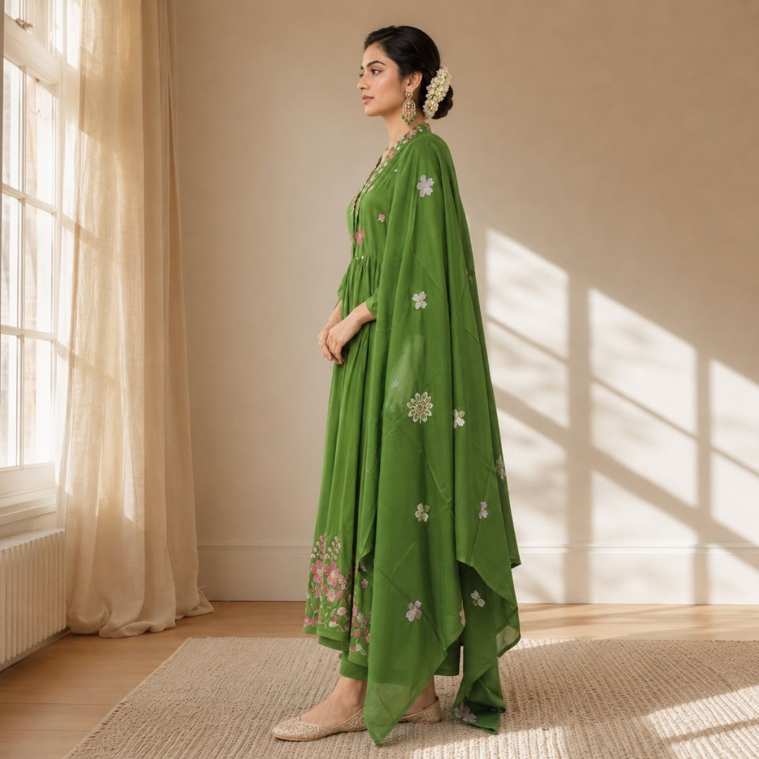 RUHI – Green Anarkali Suit Set view 2
